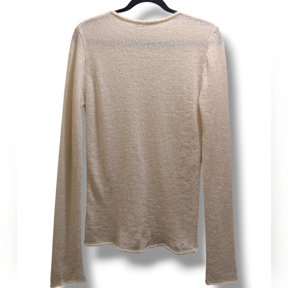 Brandy Melville Andi Mohair Wool Blend Knit V-neck Sweater White Long Sleeve- OS
